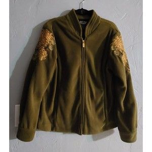 BOB MICKIE  SWEATER Jacket Women L,Embroidery,Green,21 Inch Of Armp To Armp,Pock